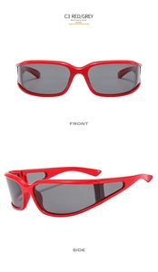 Front and side view of red sports polarized sunglasses with aerodynamic side cutouts