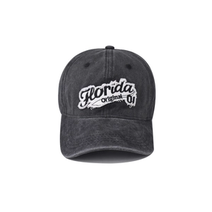 Dark grey washed cotton baseball cap with Florida embroidery in a classic vintage style