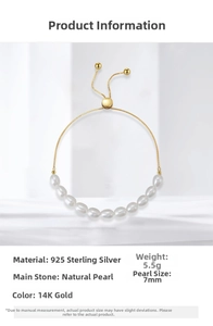Detail of adjustable S925 sterling silver slider clasp on natural pearl bracelet