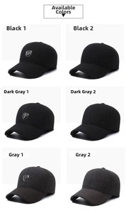 Detailed collection of men's winter baseball caps in black and grey with fleece lining