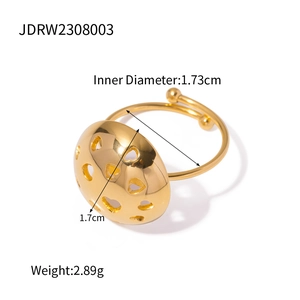 Gold hollow heart dome open ring with polished finish and minimalist design
