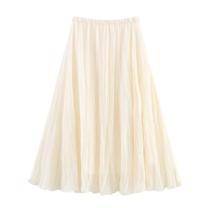 Jupe mi-longue plissée élégante blanc cassé à taille haute avec design plissé fin