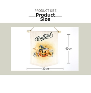 Detailed dimensions of 30x40cm Halloween Welcome wall hanging with pumpkin and sunflower