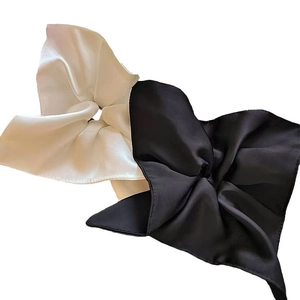 Elegant set of black and white satin silk scrunchies for ponytail hair styling