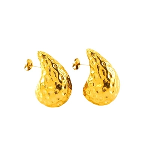 Chunky 18K gold teardrop earrings with hammered texture and metallic finish for women