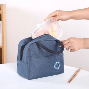 Insulated dark blue lunch bag with panda logo for office and school meals