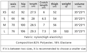 Tableau des tailles pour shorts de sport taille haute en mesh avec détails du tissu