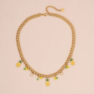Detailed macro view of 316L stainless steel gold chain with pineapple charms and zircon
