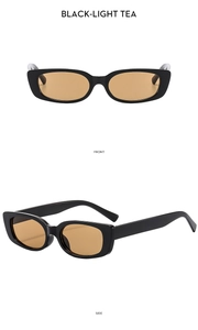 Front and side view of vintage square sunglasses with black frames and light tea lenses
