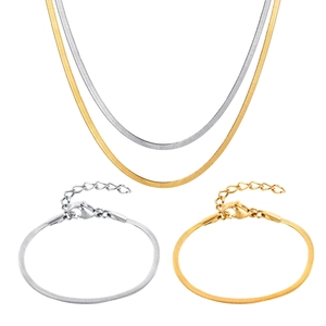 Golden and silver stainless steel snake bone chain necklace and bracelet jewelry set