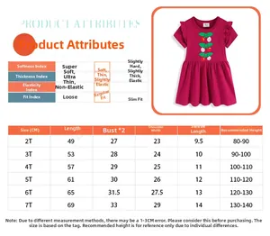 Detailed size chart for girl's embroidered cherry dress with soft cotton fabric measurements