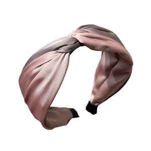 Elegant knotted two-tone satin headband in dusty pink and grey-purple silk fabric