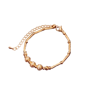 Elegant 18K gold plated bamboo link bracelet with three hollow sparkling charms for women