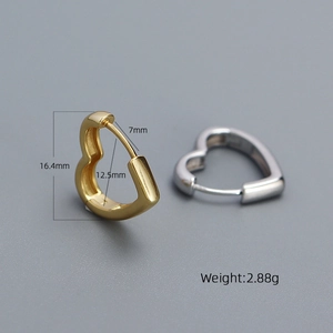 Detailed dimensions of heart-shaped hoop earrings in gold and silver finish