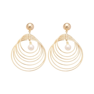 Multi-layer gold circular drop earrings with elegant white pearl pendant for women