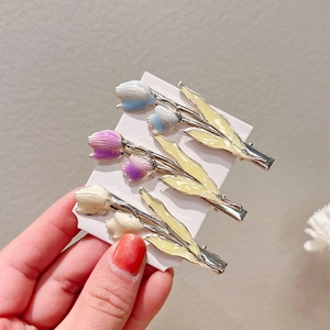 Three-piece set of tulip hair clips with colorful enamel drip oil finish for women