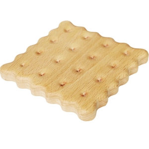 Minimalist walnut wood coaster in biscuit shape with natural grain on white background