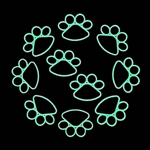 Glow-in-the-dark cat paw embroidery patches in fluorescent green, set of 10 pieces