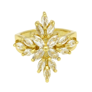 Exaggerated 18k gold plated open ring with marquise cut zircon cross pattern design