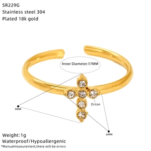 Detailed size specifications of 18K gold plated stainless steel cross zircon ring