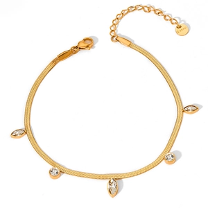 Gold stainless steel snake chain anklet with zircon charms and S.Steel tag