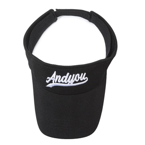 Black knitted open top visor with white Andyou embroidery for outdoor sun protection