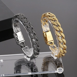 Men Cuban Link Bracelet 316L Stainless Steel Dotted Texture Heavy Punk Hip Hop Vintage Jewelry