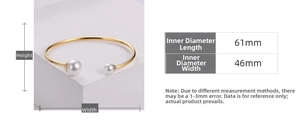 Size chart showing 61mm by 46mm inner diameter for this gold pearl bangle bracelet
