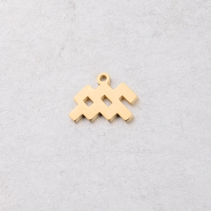 Close-up of 15mm golden mirror-polished stainless steel zodiac pendant on grey texture
