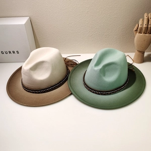 British style gradient wool felt fedora hats with vintage woven bands and metal details