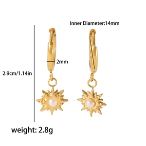 Detaillierte Maße der 18K Gold Sonnenohrringe mit Perlen und 14mm Innendurchmesser Größe