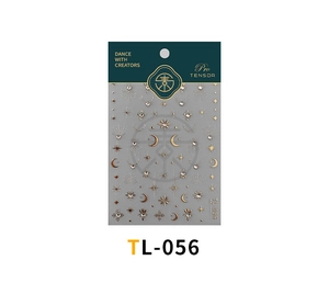 Detailaufnahme der TL-056 5D geprägten Nagelaufkleber mit goldenen Sternen und Mond