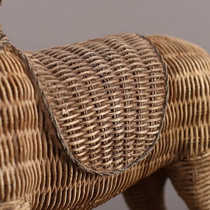 European vintage resin horse statue with hand-woven rattan texture for home decor