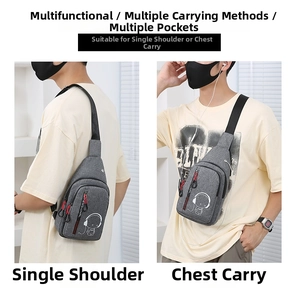 Detail of waterproof chest bag featuring astronaut print and versatile carrying styles