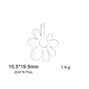 Transparent flower charm for jewelry making in stainless steel style, size 15.5x19.5mm