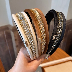 Serre-têtes en velours avec strass en beige, marron et noir, style luxe