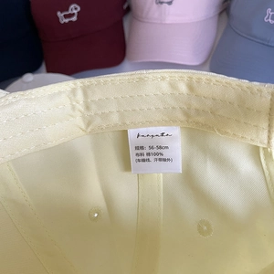 Detail of the 100% cotton inner lining and sizing label on this cute embroidered baseball cap