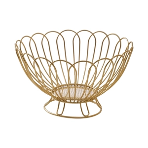 European luxury golden wire fruit basket with wavy lotus petal edge for home decor
