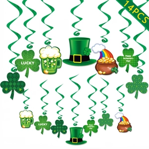 14-piece St. Patrick's Day hanging decorations with clover, beer mugs and green hat