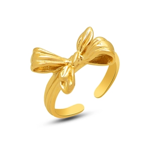 Elegant gold plated bow knot open ring with polished finish and adjustable band design