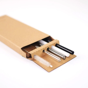 Eco-friendly colorful heat-resistant glass straws set with cleaning brush in kraft box