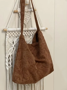 Retro Artistic Hobo Bag Large Capacity Paisley Floral Embroidered Suede Cotton Linen Shoulder Crossbody Tote For Women