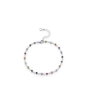 Handmade 925 sterling silver bracelet with colorful rainbow beads and lobster clasp