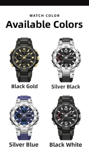 Detail view of dual-display waterproof sports watch showing dial and silicone strap