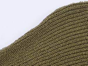 Close-up of olive green honeycomb knit texture showing high-quality woven fabric detail