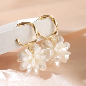 Flower Cluster Dangle Earrings For Women French Style Elegant Resin Petals With 925 Sterling Silver Earring Post