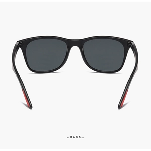 Rear view of matte black polarized sports sunglasses featuring red anti-slip temple pads