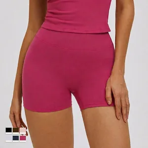 Women's rose red high waist yoga fitness set featuring slim tank top and gym shorts