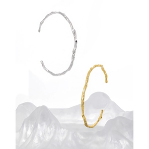 S925 Sterling Silver Irregular Lava Texture Bangle For Women Minimalist C-Shaped Open Cuff Bracelet Elegant Jewelry Gift