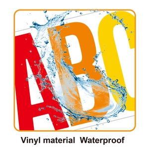Waterproof 6-inch vinyl letter stickers showing splash effect on large ABC alphabet decals